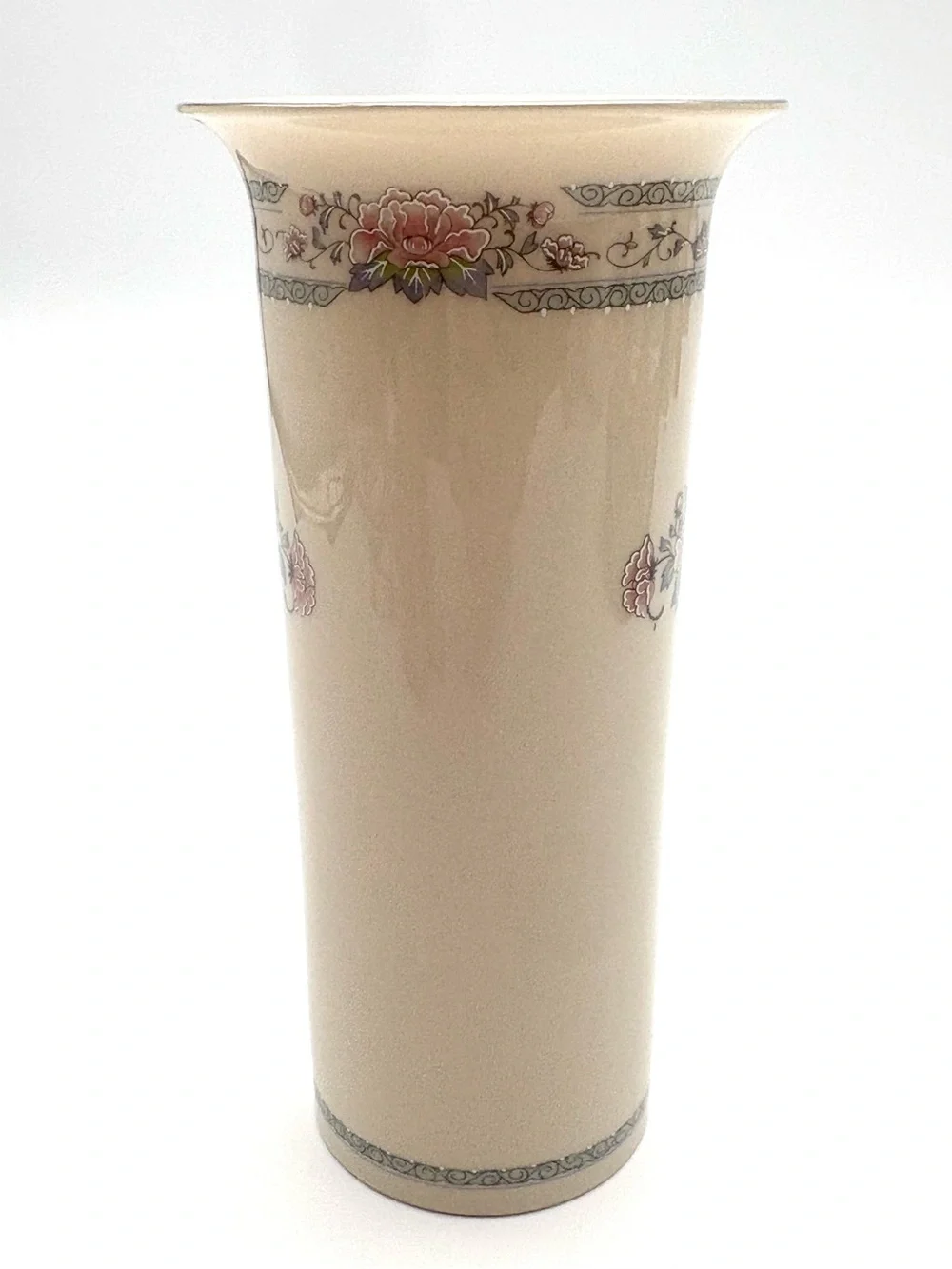 Lenox Cream Porcelain Floral Bud Vase with Pink and Green Motif
